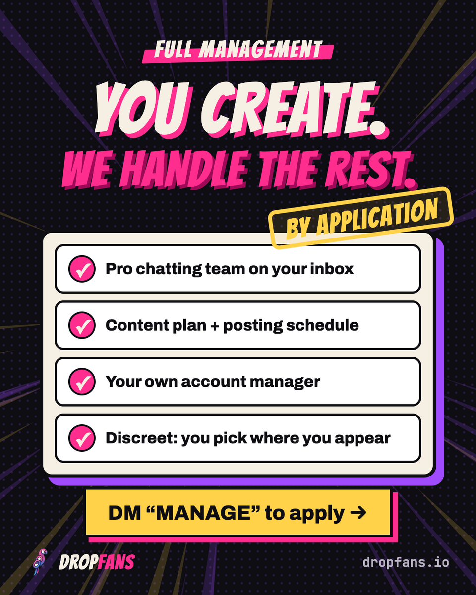 dropfanshq's tweet photo. you create. we handle the chatting, the content plan, the payouts and the promo.

full management, by application. DM us "MANAGE". https://t.co/BtJ9PfpQNm