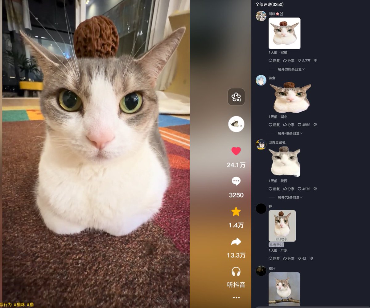 UnderDogXmm's tweet photo. 绝对顶级的猫meme！！！
昨天刚刚“赛博永生”的文玩小猫 Lulu，已经彻底爆了。
中外全网合力播放量冲上 3000w+，传播速度离谱，几乎一夜之间追上 哈基米、meimei 级别的猫猫知名度。
最夸张的是评论区——
已经没有正常评论了，全是各种二创表情包，一张原图直接繁殖出无数 Meme

直接看数据吧 太夸张了 十月份最火的猫咪meme出来了
还是中外一起爆火的，猫meme届新神 没理由不起飞
可以直接验证 没任何夸张成分
抖音：https://t.co/h8M66VrzcS
tiktok：https://t.co/ptyfGmppjZ
ins：https://t.co/V8lmpKa5NT