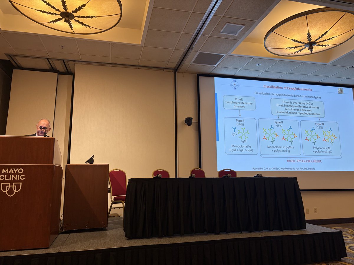 LeticiaRolonMD's tweet photo. What a treat to have Dr. Dario Roccatello from the University of Turin here @MayoClinicNeph to give an update on the Diagnosis &amp; Management of Cryoglobulinemic Vasculitis to a captive audience. https://t.co/5cUX9qp5jq