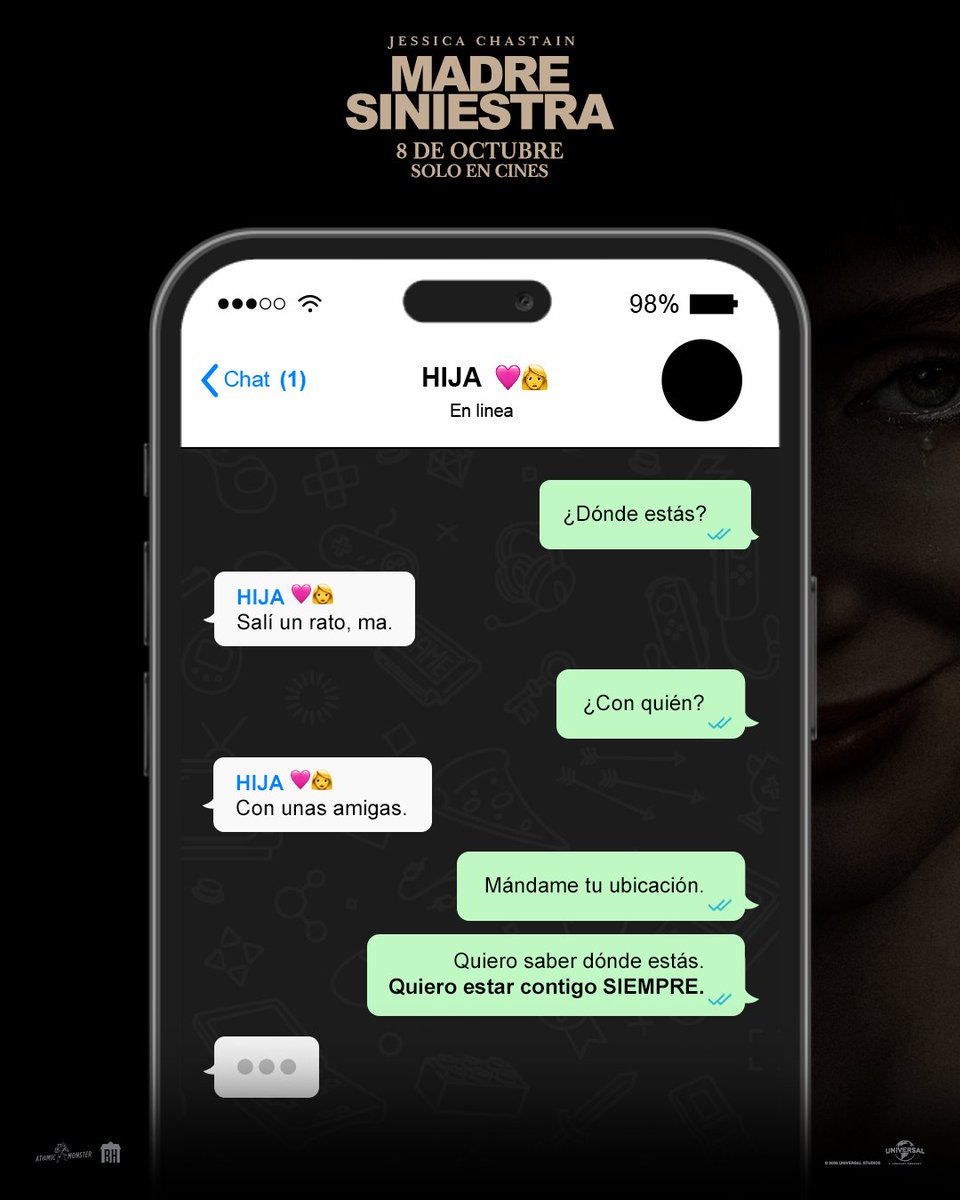 UniversalMX's tweet photo. Una mamá siempre quiere saber dónde estás. Pero… ¿qué pasa cuando nunca puedes escapar de ella? #MadreSiniestra, 8 de octubre, solo en cines. https://t.co/KO3wGWXgiS