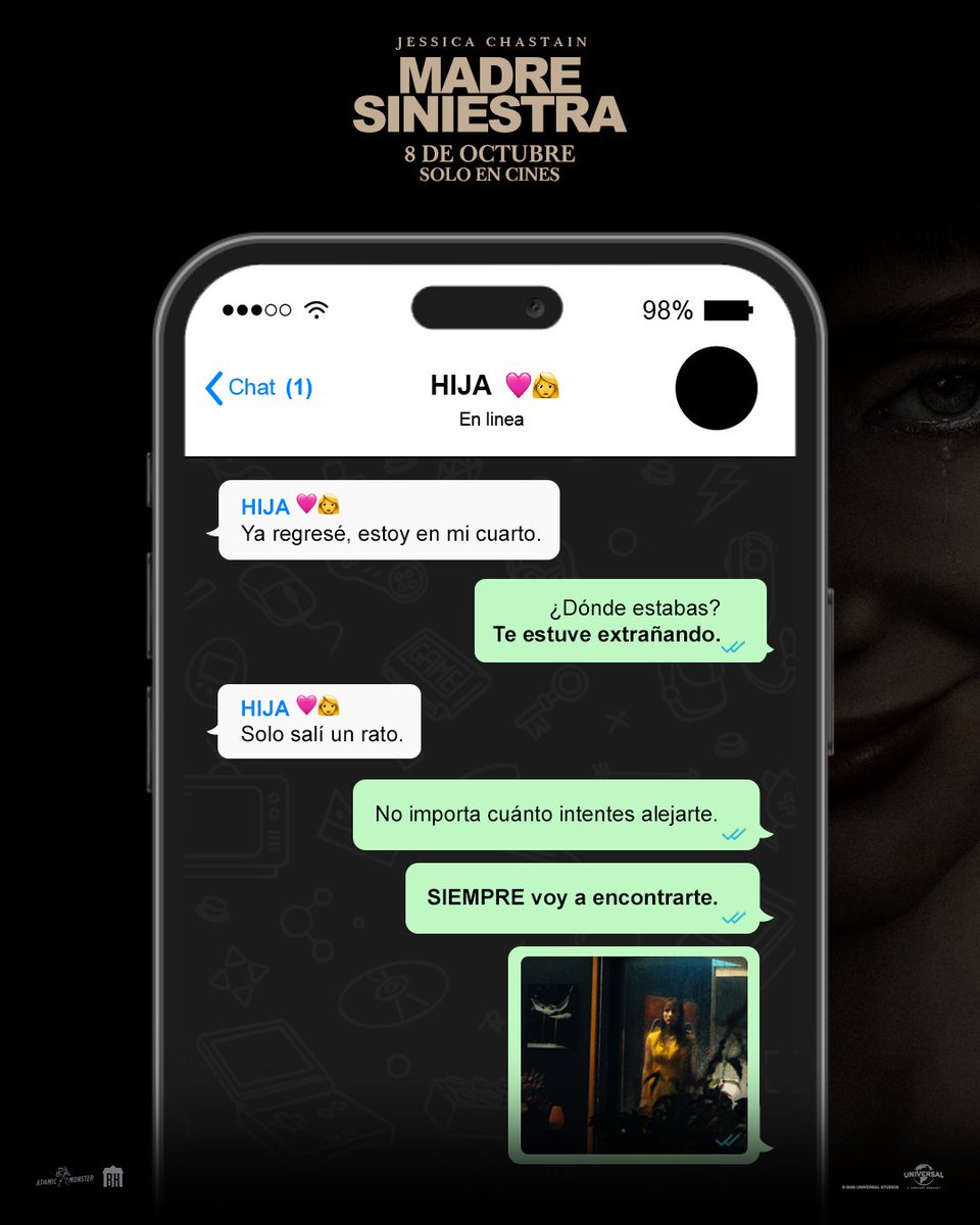 UniversalMX's tweet photo. Una mamá siempre quiere saber dónde estás. Pero… ¿qué pasa cuando nunca puedes escapar de ella? #MadreSiniestra, 8 de octubre, solo en cines. https://t.co/KO3wGWXgiS
