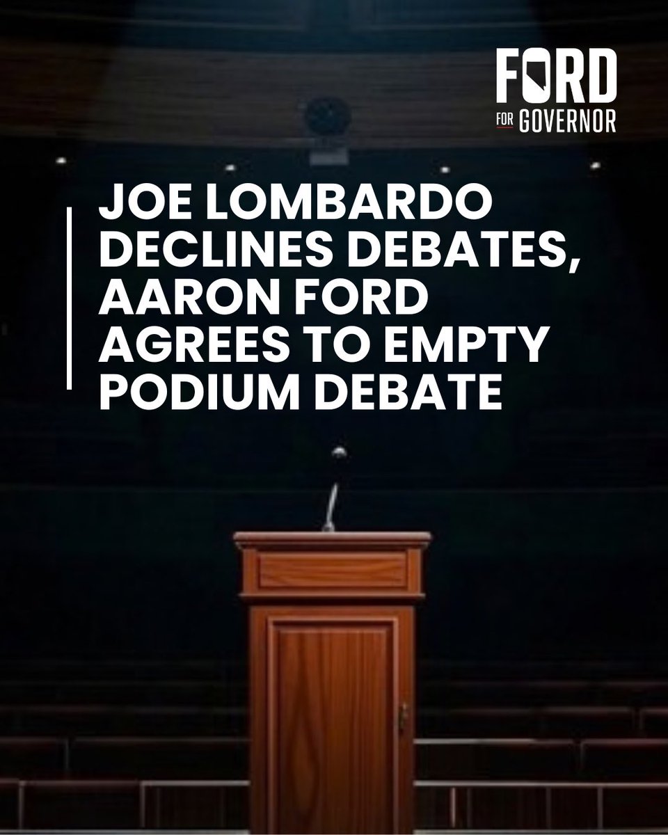 AaronDFordNV's tweet photo. The Office of Governor does not belong to Joe Lombardo, it belongs to the people of Nevada. Lombardo has repeatedly hid behind his billionaire friends, taking their campaign money to run ads, but he's nowhere to be found when Nevadans are asking questions about why he'd rather kiss up to Trump than lower costs. 

I’m ready to stand on a debate stage and lay out my vision for an affordable Nevada that won’t have people deciding between if they should pay for groceries or gas this week. I intend to do that on October 8th.