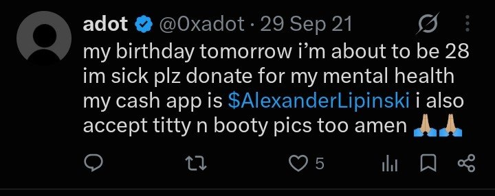 Heis_vinixx's tweet photo. @0xadot I unfollowed you yesterday, retarded bitch.

You were once broke too. https://t.co/eBeuOpEqvY