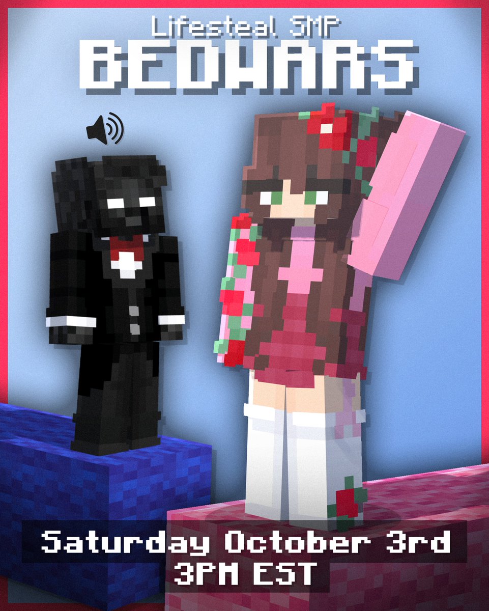 hannahxxrose's tweet photo. Lifesteal SMP Proximity Bedwars! 🛏🌙

 ft. @MinuteTech_ @Spongs_ @Epaxialfx @SB_737 @baconnwaffles0 @ashswagin @PangiLive 

October 3rd @ 3 pm EST ✨️ https://t.co/7TJ3UYxnBM