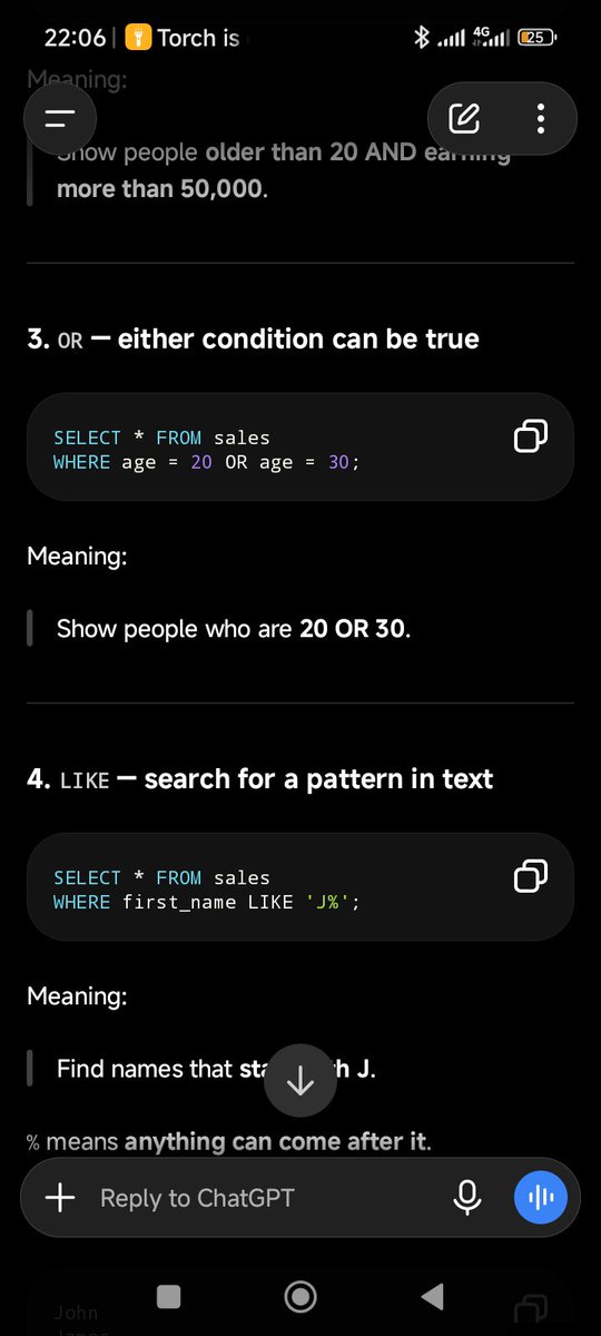ud_shalom's tweet photo. Day 3/30 💻
Today was stressful and busy, but I still showed up. I learnt "ORDER BY", "AND", "OR" & "LIKE".
Just showing up makes a whole lot of difference. Stay consistent, even on your hardest days. ❤️
Hope this encourages someone today. ✨
#30DaysOfSQL #SQL https://t.co/yXIcjXqf8l