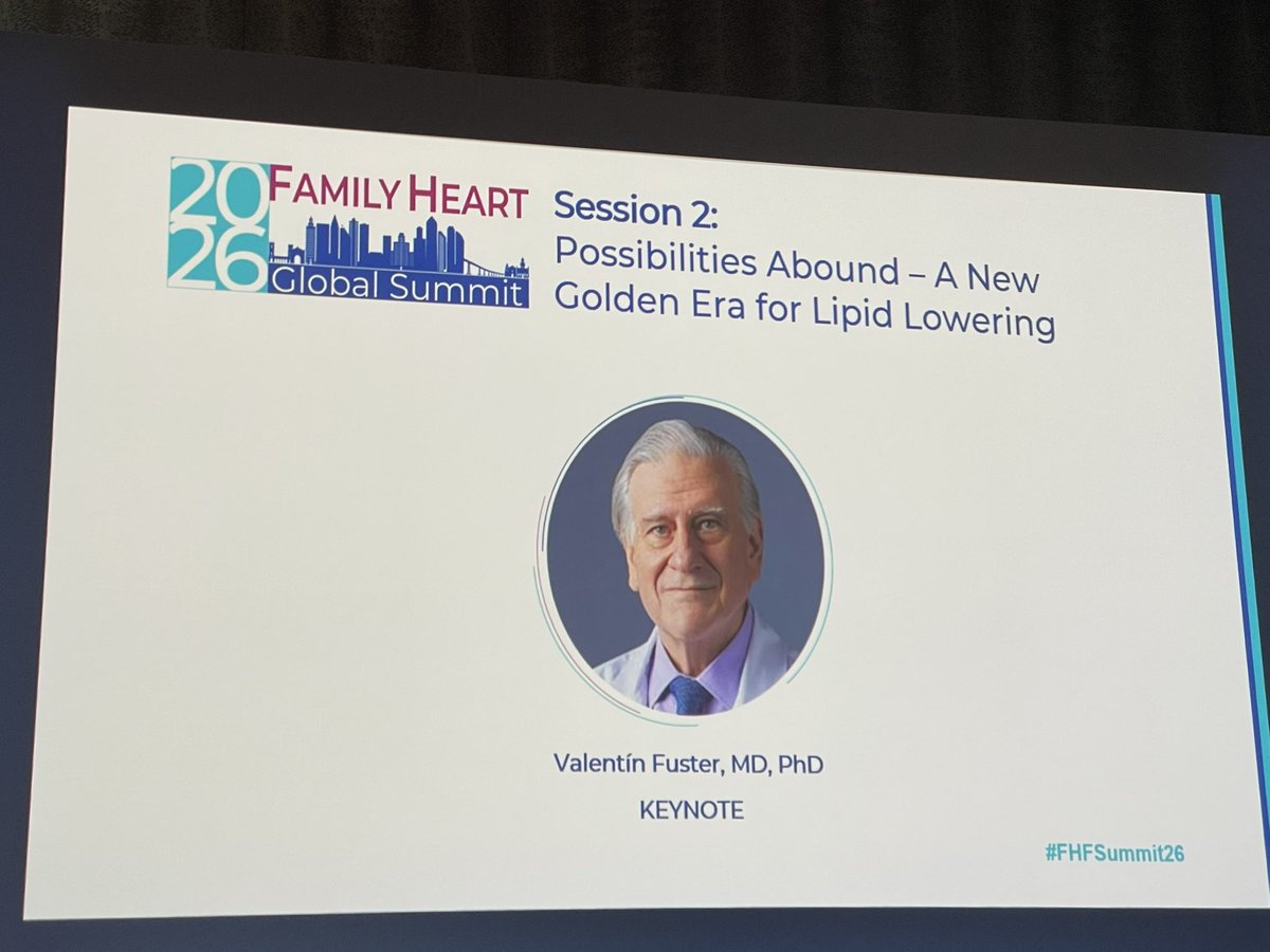 hillypaige2's tweet photo. #FHFSummit26
Brilliant keynote by Dr Valentin Fuster from @MountSinaiHeart.
✅ Trends in CV risk factors very unfavorable 
✅ Higher burden of disease; higher the mortality in 3 years
✅ 2 doses of inclisiran/year being studied to prevent CVD in youth
@FamilyHeartFdn https://t.co/uyLFhizjEB