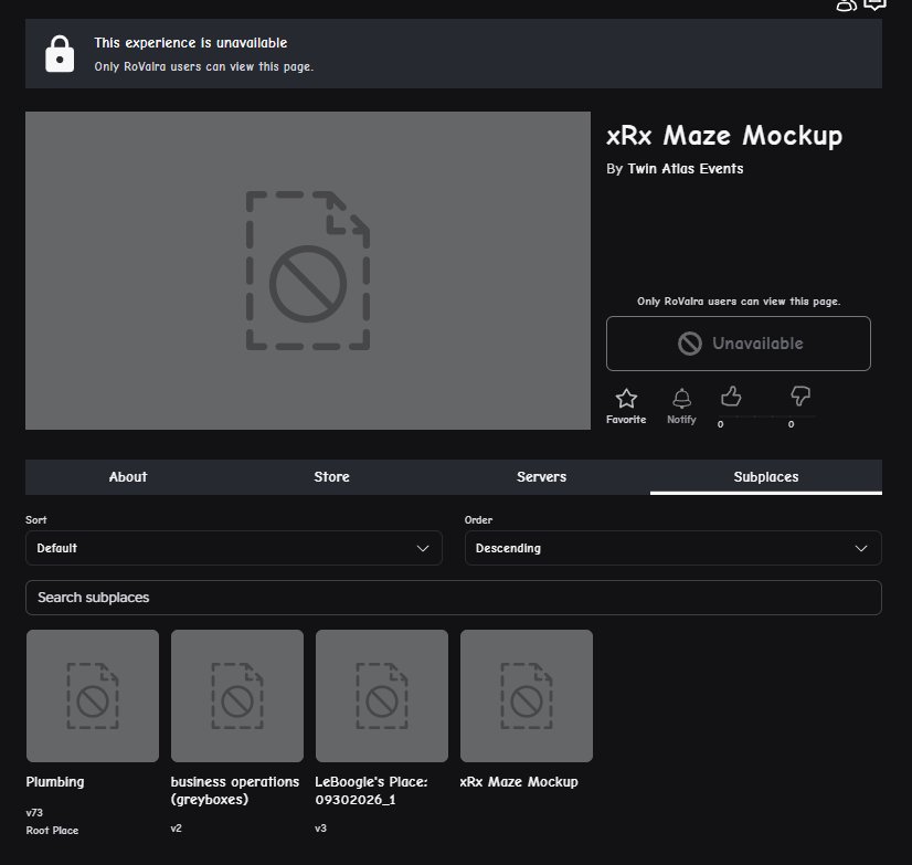 RBLXDaily_'s tweet photo. A maze is seemingly going to be a mini game in the event hub. A new subplace called "xRx Maze Mockup" has been found.

#roblox #robloxnews #halloween https://t.co/nbSxFN5PgV