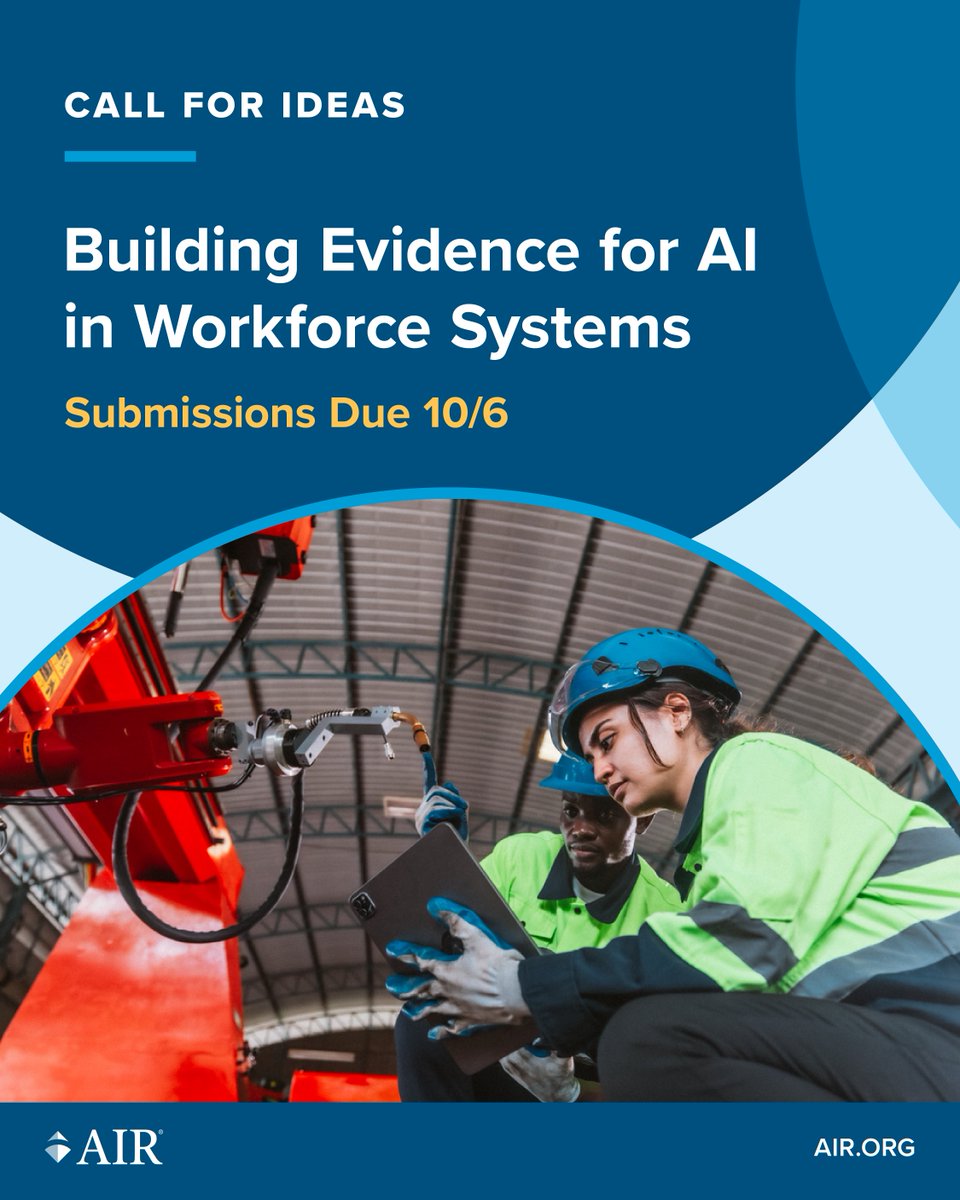 AIRInforms's tweet photo. Last call: Our RFI on Building an Evidence Network for AI in Workforce Systems closes soon! We're seeking ideas, pilots and emerging solutions that use AI to help workers build skills, navigate careers, access supports and thrive in a changing economy. https://t.co/NxZCswjv6I https://t.co/RgVHRdvQNs
