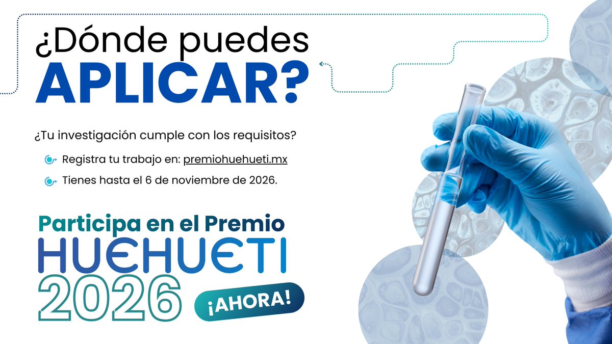 distritotlalpan's tweet photo. Consulta las bases, categorías, objetivos y requisitos y descubre cómo participar.
👉 Regístrate en https://t.co/tVPLktWiO7 o en el link de la bio
📅 Convocatoria abierta del 2 de octubre al 6 de noviembre de 2026.
#PremioHuehueti #DistritoTlalpan #Neolpharma
#Cinvestav https://t.co/xHOCBgxU78