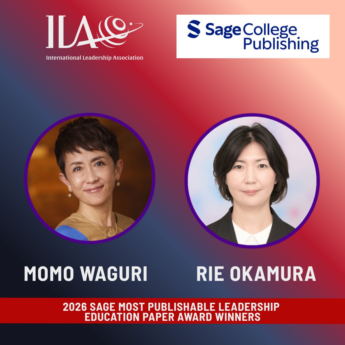 The_ILA's tweet photo. Congrats to SAGE Most Publishable Leadership Education Paper Award winners Momo Waguri &amp; Rie Okamura! Join them at #ILA2026Global for their session: 𝐁𝐫𝐚𝐯𝐞 𝐒𝐩𝐚𝐜𝐞𝐬 𝐟𝐨𝐫 𝐋𝐢𝐛𝐞𝐫𝐚𝐭𝐨𝐫𝐲 𝐋𝐞𝐚𝐝𝐞𝐫𝐬𝐡𝐢𝐩 𝐋𝐞𝐚𝐫𝐧𝐢𝐧𝐠. https://t.co/u8J6XvhnlV @SAGE_Publishing https://t.co/hcPF0e2GoD