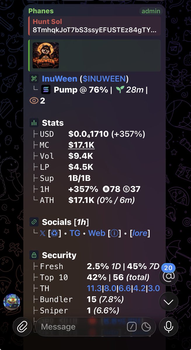 HuntSol11's tweet photo. Over 4x profit on $INUWEEN

CA> 8TmhqkJoT7bS3ssyEFUSTEz84gTYvbYQ82rHziZmpump https://t.co/wc7X607lxV