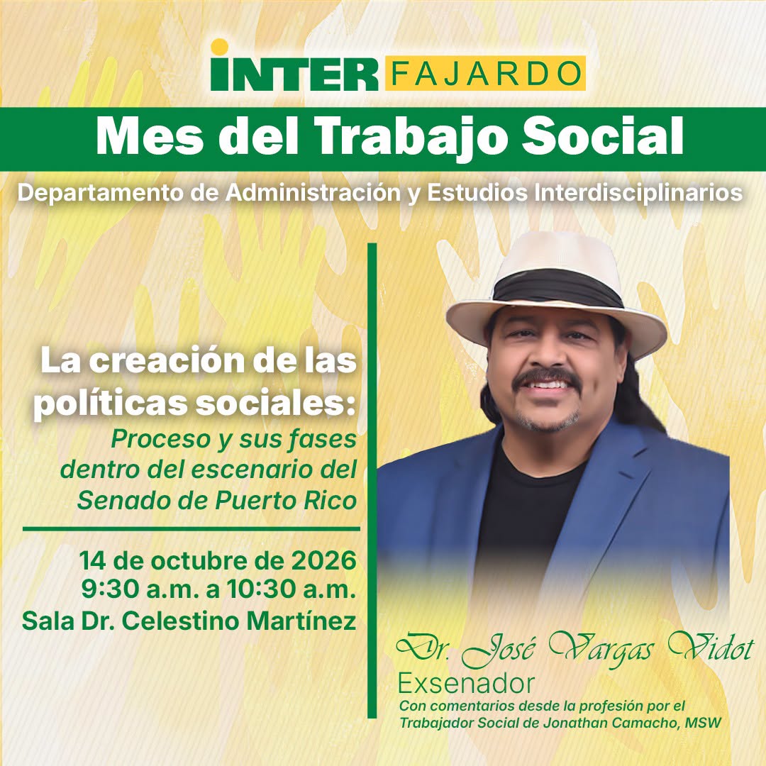 Inter_Fajardo's tweet photo. 📚 Trabajo Social y Políticas Sociales: Diálogo y Reflexión  📷 14 de octubre de 2026 📷 Sala Dr. Celestino Martínez 📷 Universidad Interamericana de Puerto Rico, Recinto de Fajardo  https://t.co/OfcfZw1Q63 https://t.co/FdKXrHsh6R