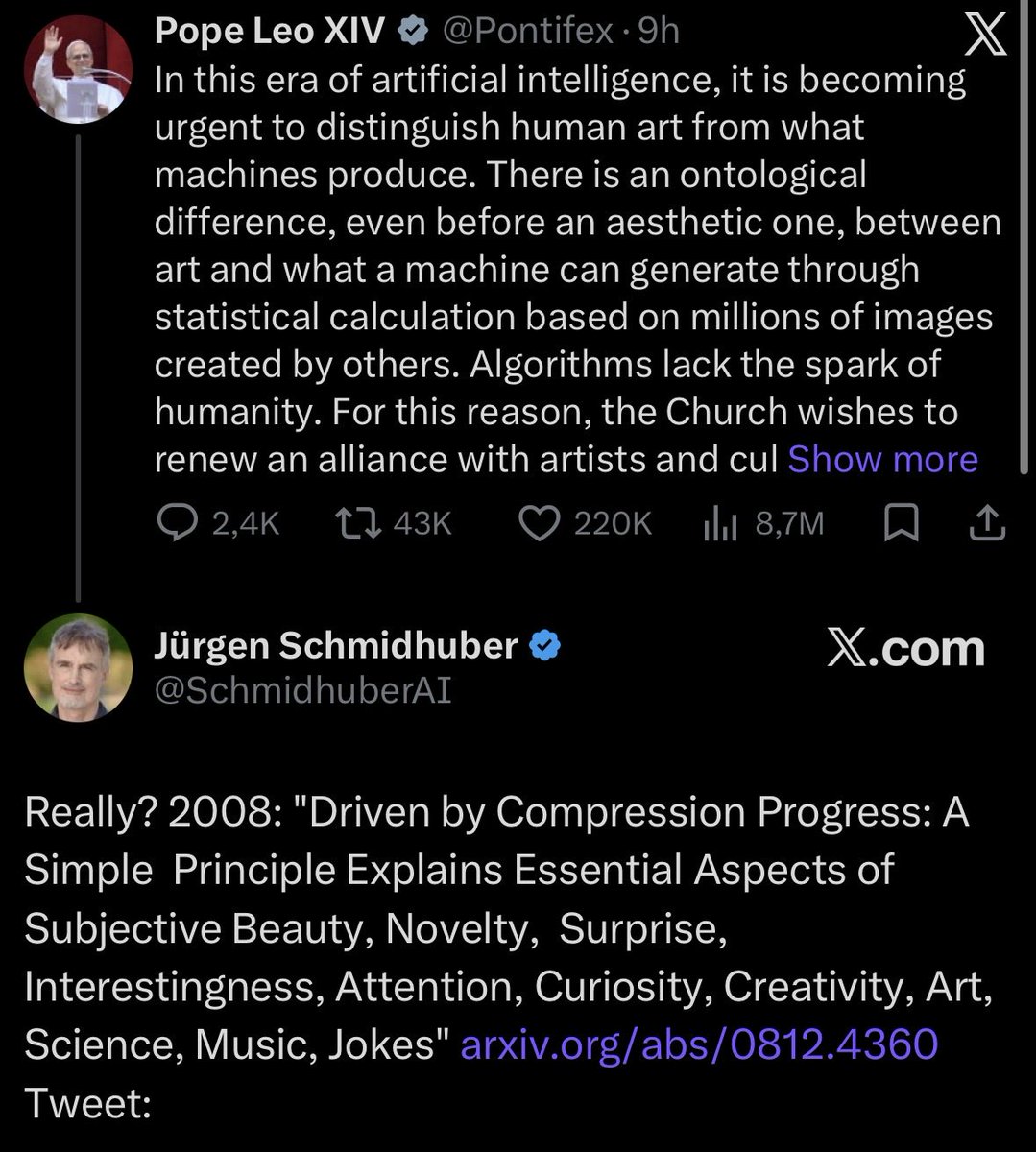 din0s_'s tweet photo. wake up babe the freaking pope got schmidhuber'd https://t.co/s8Wp2fJENN