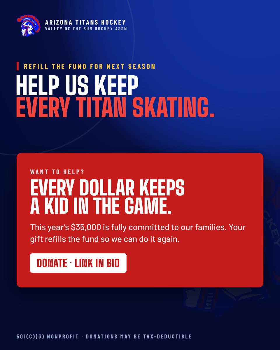 gregdunaway's tweet photo. This is how you grow the game and keep kids skating in Arizona. 

Proud to share the Arizona Titans handed out $35,000 in scholarships this year! 

We're a non-profit organization dedicated to ensuring that HOCKEY IS FOR EVERYONE.

Want to help us out? https://t.co/x5t0Aw2oIq https://t.co/xGdntr0du4