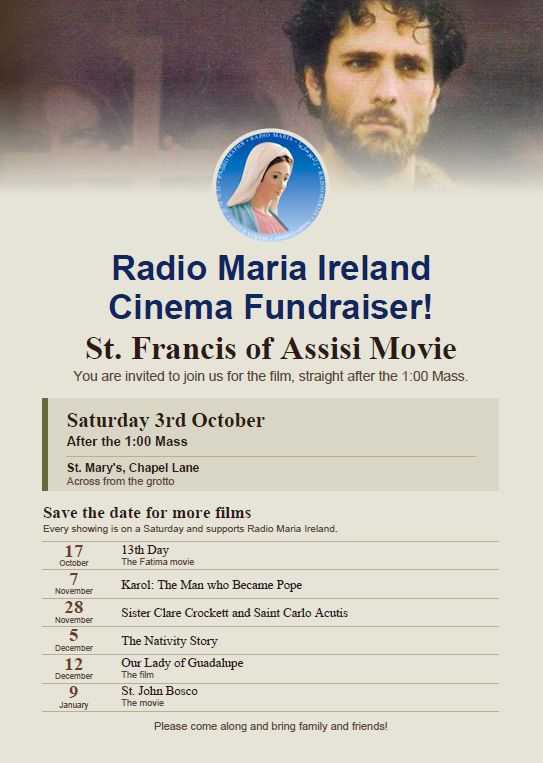 RadioMariaIRE's tweet photo. Tomorrow in #Belfast come and see St. Francis of Assisi (1961) to mark 800 years since his death on Oct 3rd 1226. Straight after 1pm mass in St. Mary's Chapel Lane.
Hope to see you there! https://t.co/SUyUUDzrHx