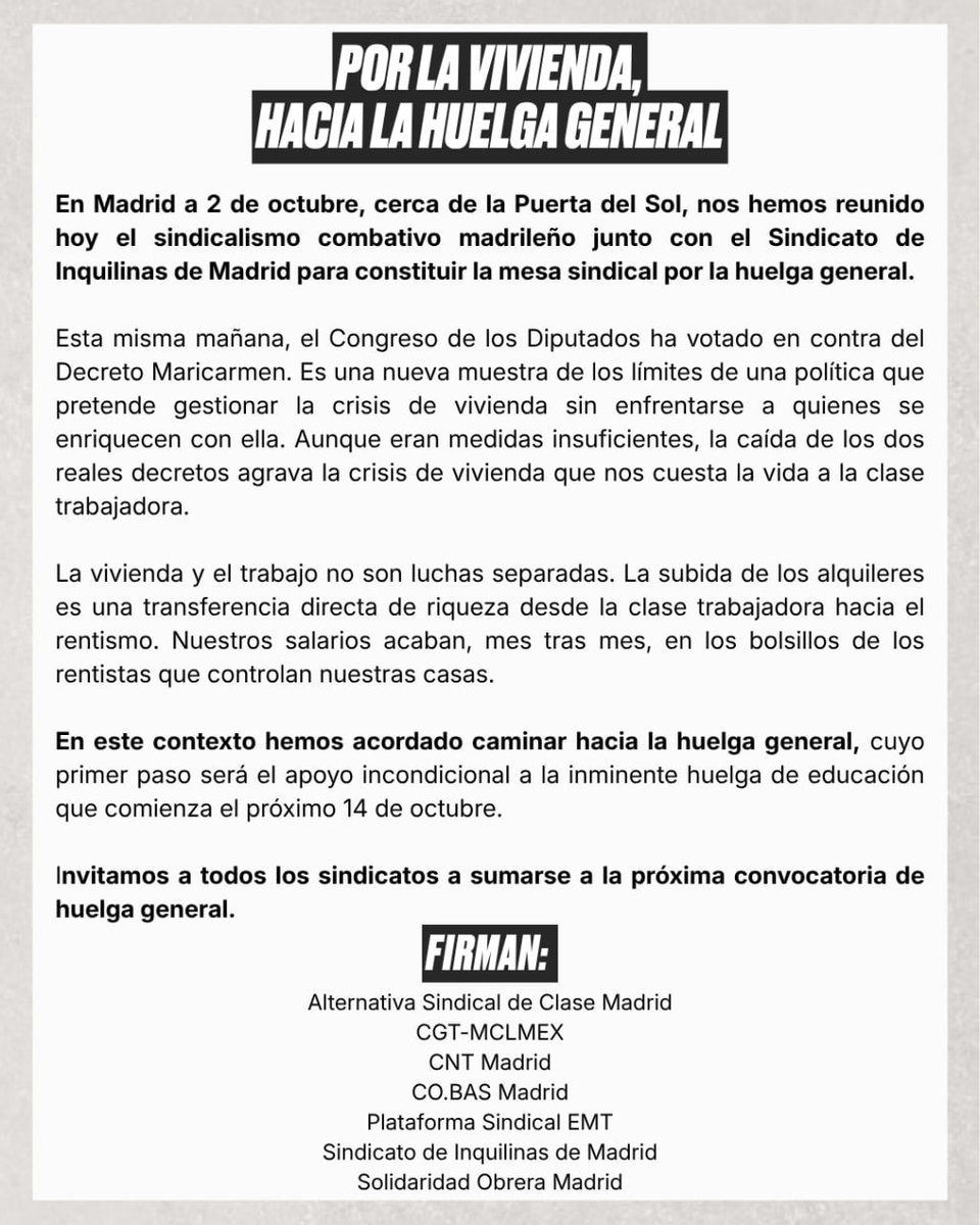 InquilinatoMad's tweet photo. Por la vivienda, hacia la huelga general. https://t.co/LfQaj7xMra
