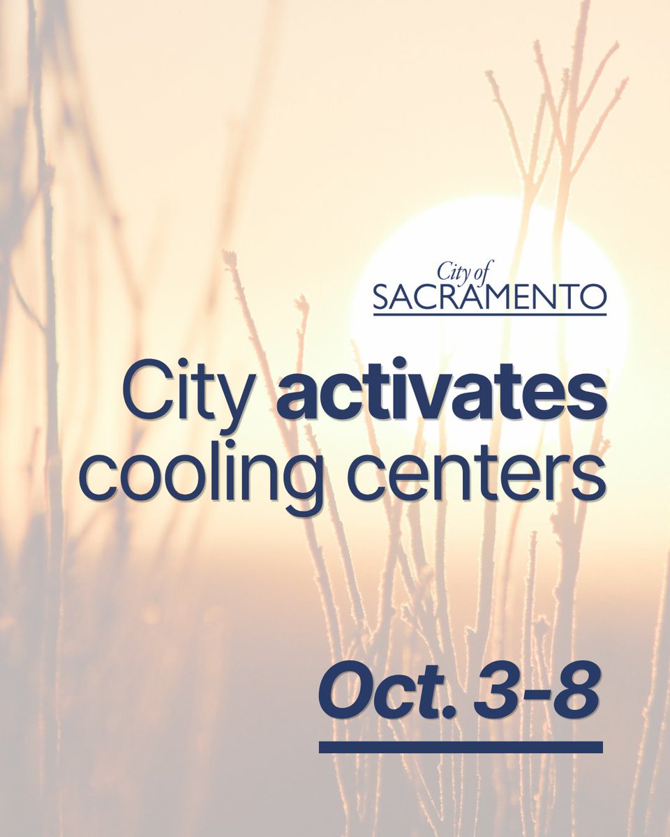 TheCityofSac's tweet photo. With the @NWSSacramento issuing a heat advisory, the City will activate the Outreach and Engagement Center and the North 5th Street Navigation Center as cooling centers.

Learn more: https://t.co/2zVesdTiOR https://t.co/w6WQSiCC0h