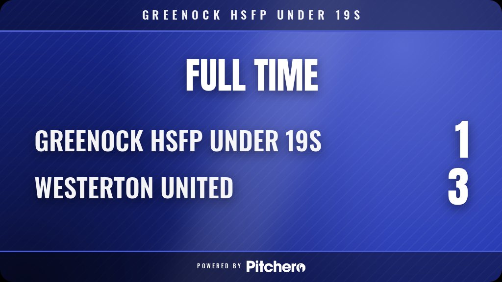 ghsfp19s's tweet photo. FULL TIME: Greenock HSFP Under 19s 1 - 3 Westerton United
#GREWES #Pitchero https://t.co/hBzJx8kPfI