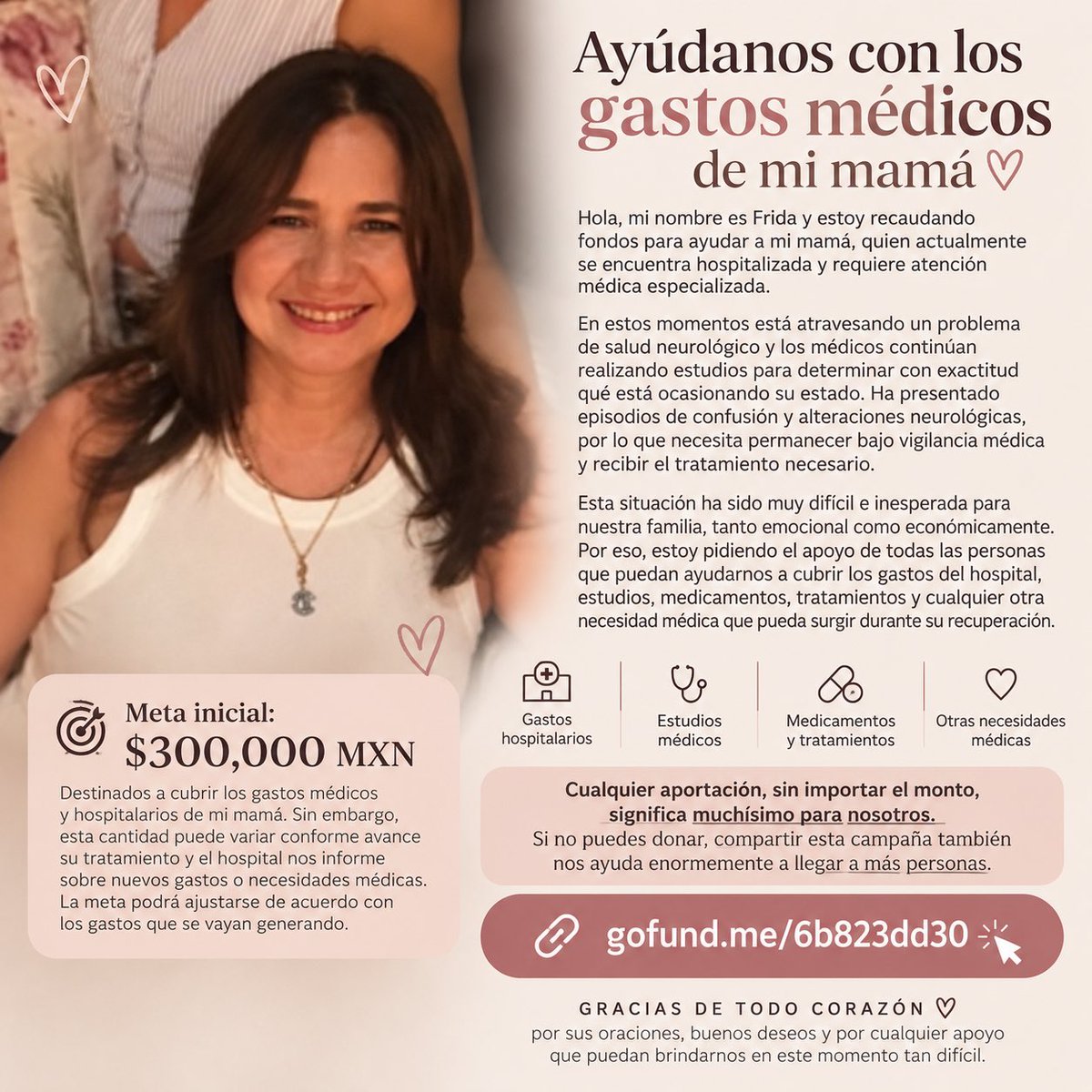 FEFEPUNKK's tweet photo. ❤️ Hoy les quiero pedir un poquito de ayuda.
Mi mamá se encuentra hospitalizada y estamos recaudando fondos para sus gastos médicos.

Cualquier aportación o compartir esta publicación nos ayuda muchísimo. 🙏🏻❤️ 

https://t.co/Kyzjn7tC7U https://t.co/GmrEvdiDoh