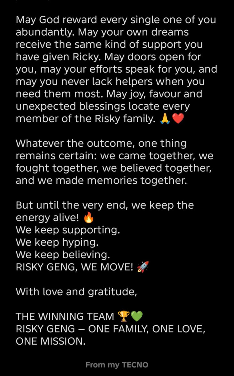 beaultibae's tweet photo. A letter to all Risky geng and lovers 🤗🤗🤗🥰🥰
#BBNaija
#RickyJumbo https://t.co/XzkRDIdrs2