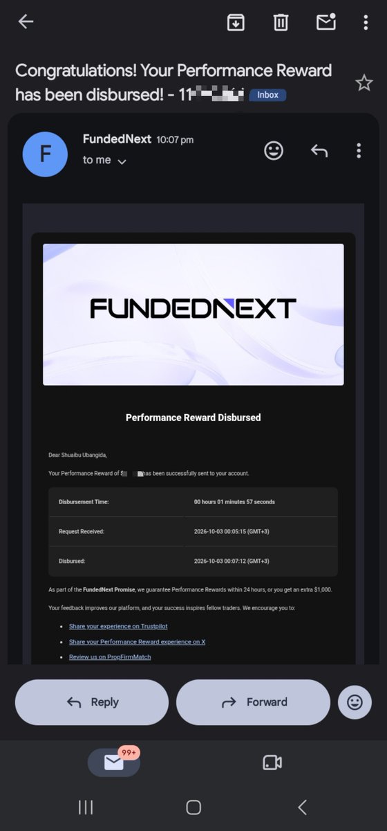 Range___Trader's tweet photo. 4th payout from @FundedNext received💰

This is exactly what I like to see

Requested the Performance Reward and it was disbursed in just 1 minute 57 seconds. No unnecessary waiting, no stress just a smooth process

Four payouts in, and @FundedNext continues to deliver🤝

When a firm backs its traders, you notice