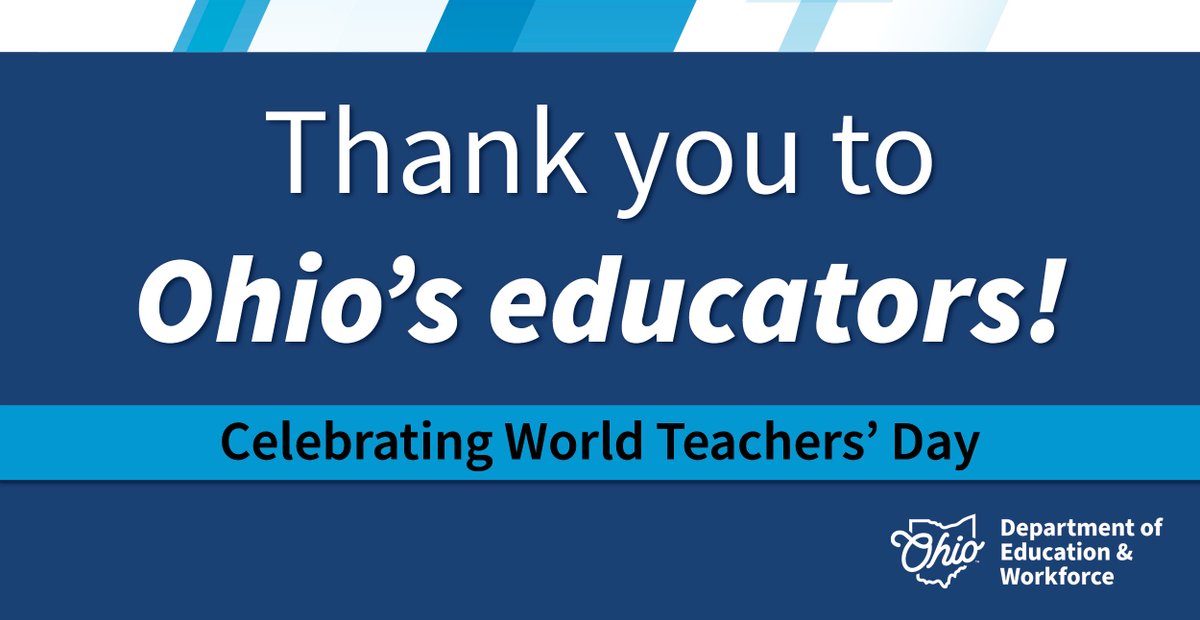 OHEducation's tweet photo. Thank you to Ohio’s educators for the remarkable difference you make in the lives of students and families.

Happy World Teachers’ Day! https://t.co/Y37WjMGKdA