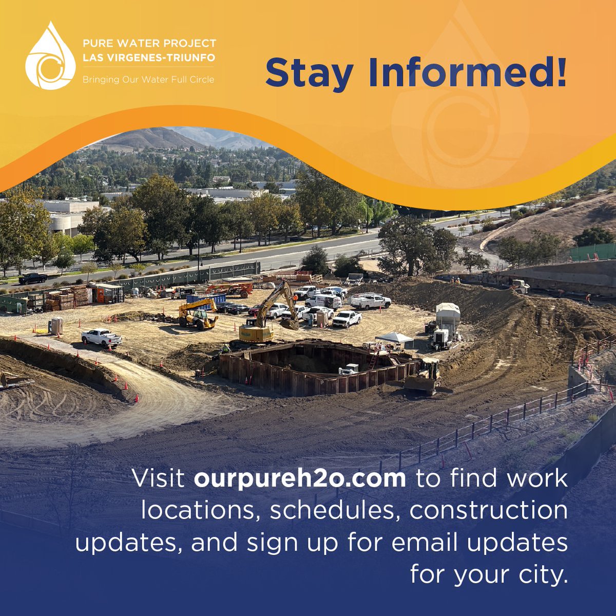 ourpureh2o's tweet photo. Construction is underway for the Pure Water Project Las Virgenes–Triunfo. Early construction activities may include potholing, pipeline excavation and installation, surveying, site preparation, and traffic control.

Swipe to see what you may notice near project work areas. https://t.co/DZYL5cnavG