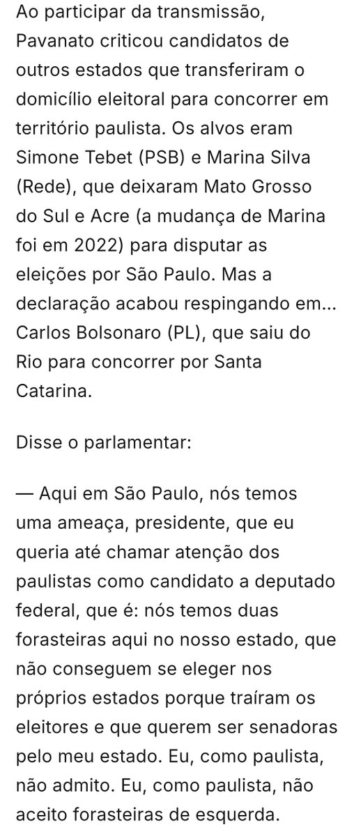 saritacoelho's tweet photo. Não foi gafe. Foi para atingir Carlos. Mas a fala é de uma imbecilidade sem fim. Tarcísio também não é natural de São Paulo e é um excelente governador. O problema com Marina e Tebet não é que eles veem de outro estado, mas a ideologia que elas defendem. https://t.co/ESxRdd6DUK