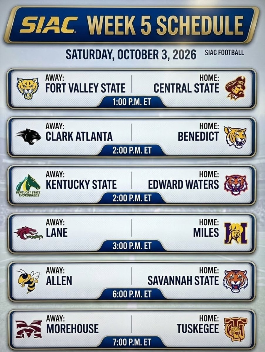 HBCUSports1's tweet photo. SIAC Football Schedule for Week 5 https://t.co/aPlOMXgNlj