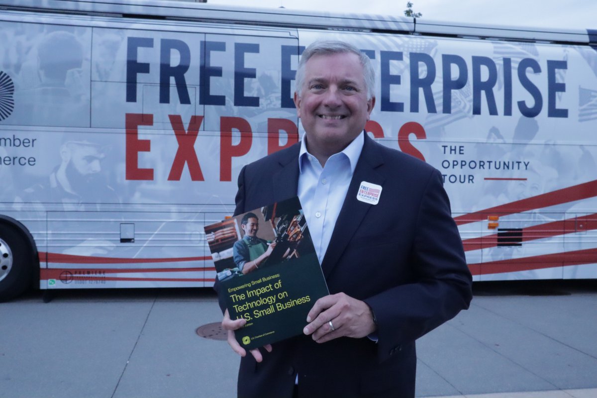 USChamber's tweet photo. Today in Detroit, MI, we released the latest Empowering Small Business report with the @DetroitChamber during our #FreeEnterpriseExpress Opportunity Tour.

The takeaway: AI is helping small businesses grow, compete, and strengthen their workforce. 

Read more: https://t.co/aIAfxs87yt