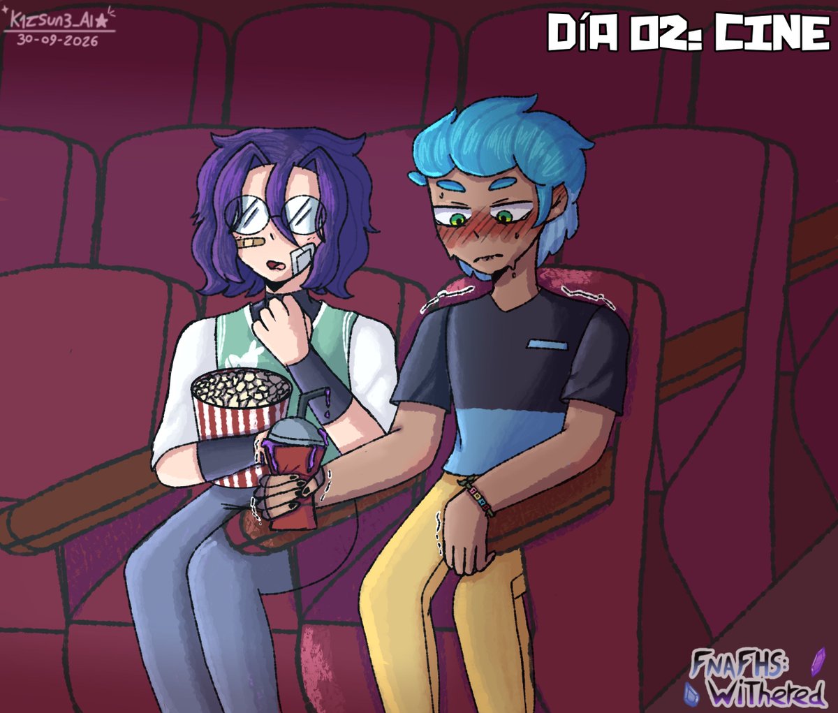 FnafHS_Withered's tweet photo. Día 02: Cine

Dato 1: Bonnie le pinto las uñas a Bon en una de sus prácticas 
Dato 2: Bonnie prefiere las cosas dulces pero pidió palomitas saladas para compartirlas con Bon
#fnafhstober2026 #fnafhs #fhs #FhsWithered #bxb https://t.co/B01WZ8H7aQ