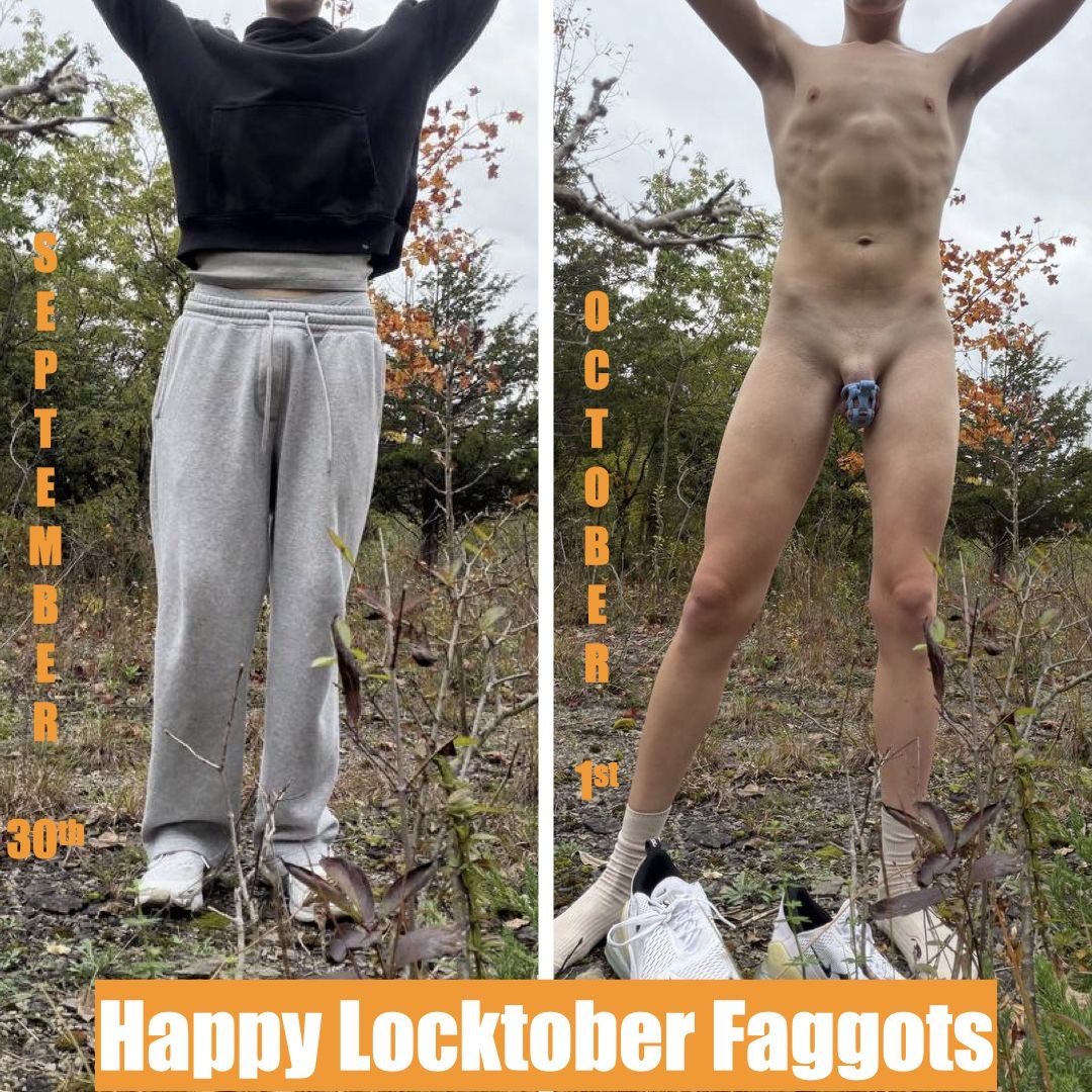 lockedgaybie's tweet photo. happy locktober! was ordered to strip outside for my first locktober challenge.

my master wanted to make a comparison between subs before and after locktober:
#locktober #chastity #sub #locktober2026 https://t.co/x1FAOF6C7A