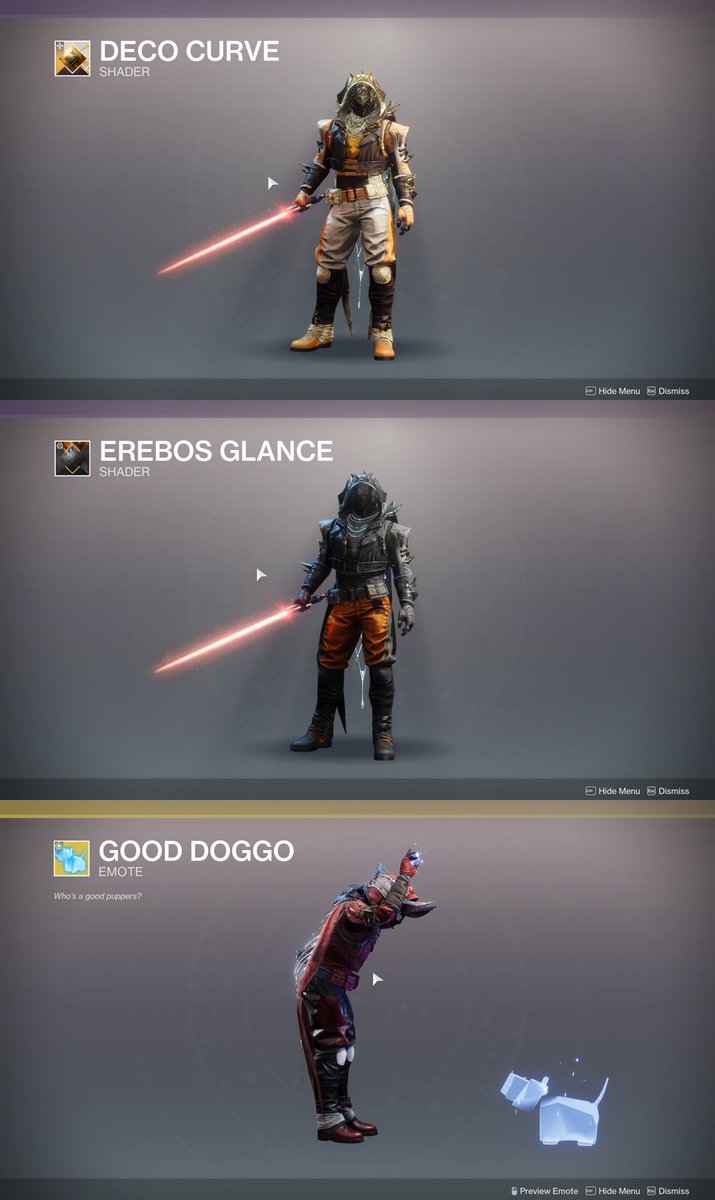 ALTRDECHO's tweet photo. ⚠️⚠️⚠️BANGER ALERT⚠️⚠️⚠️
Vex Mythoclast ornament that I didn't even know existed, raven ship, cat on a broom, dog emote, Erebos Glance. Getting Destiny 2 back is like losing my nemesis and I don't really know who to yell at anymore. So here's one to Pete Parsons: you still suck https://t.co/mJIP94RJM8