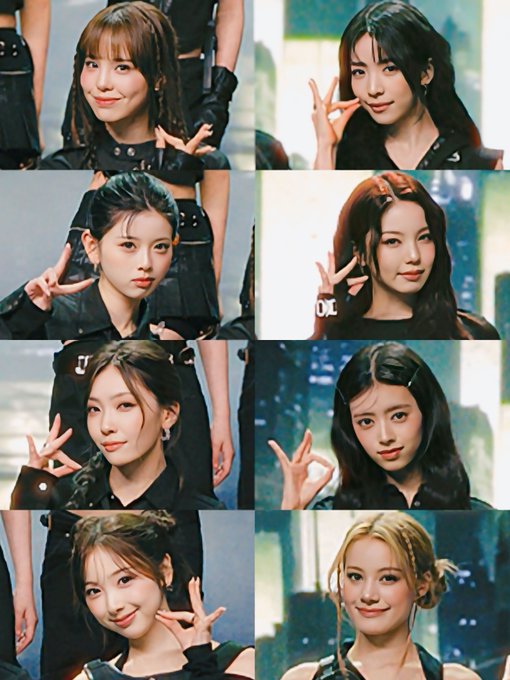 Image 6: A collage of eight photos showing young women in dark outfits posing and making hand gestures, likely members of a performance group.