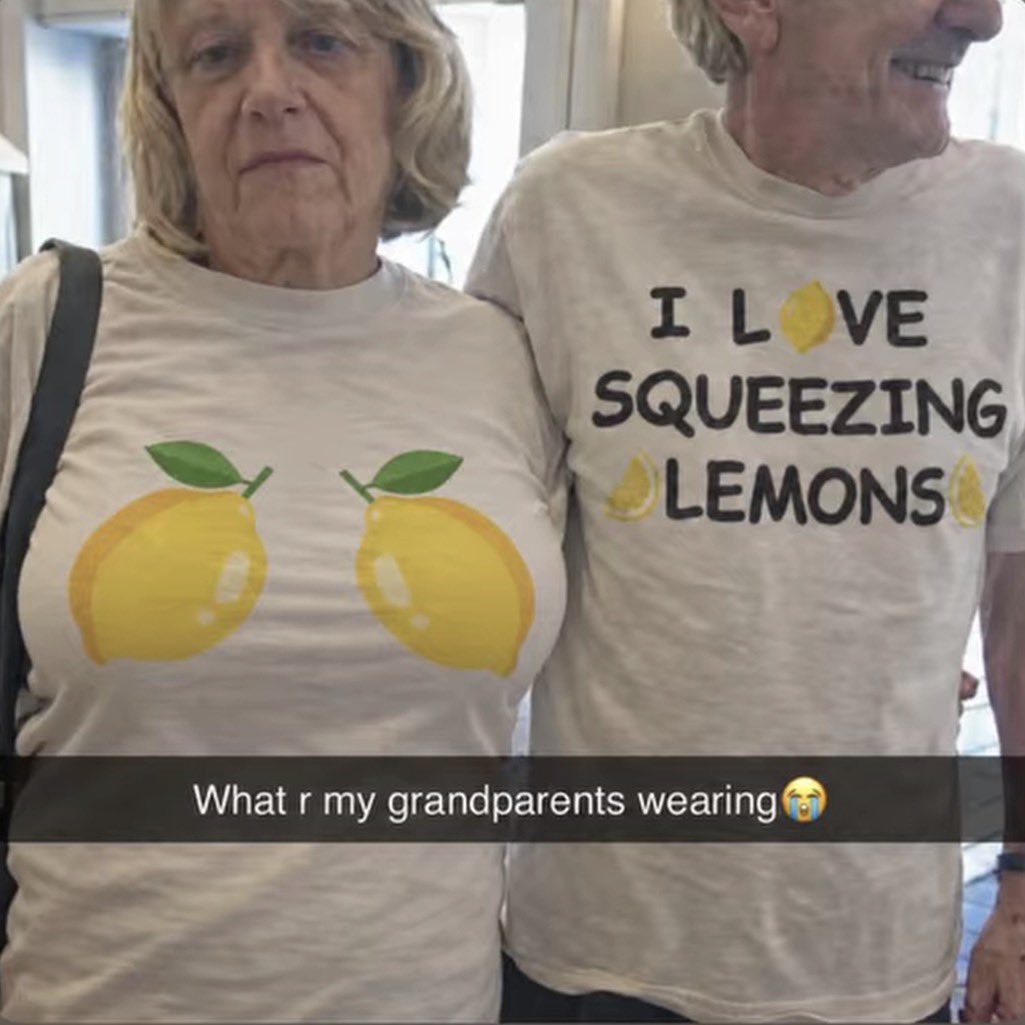 lajansereEmily's tweet photo. Would you wear matching shirts with your partner like this? Yes or No explain your answer. 🍋😂
#Viral #Trending #Funny #CoupleGoals #Debate #RelationshipGoals #Grandparents #Explore https://t.co/SL15oESK9A