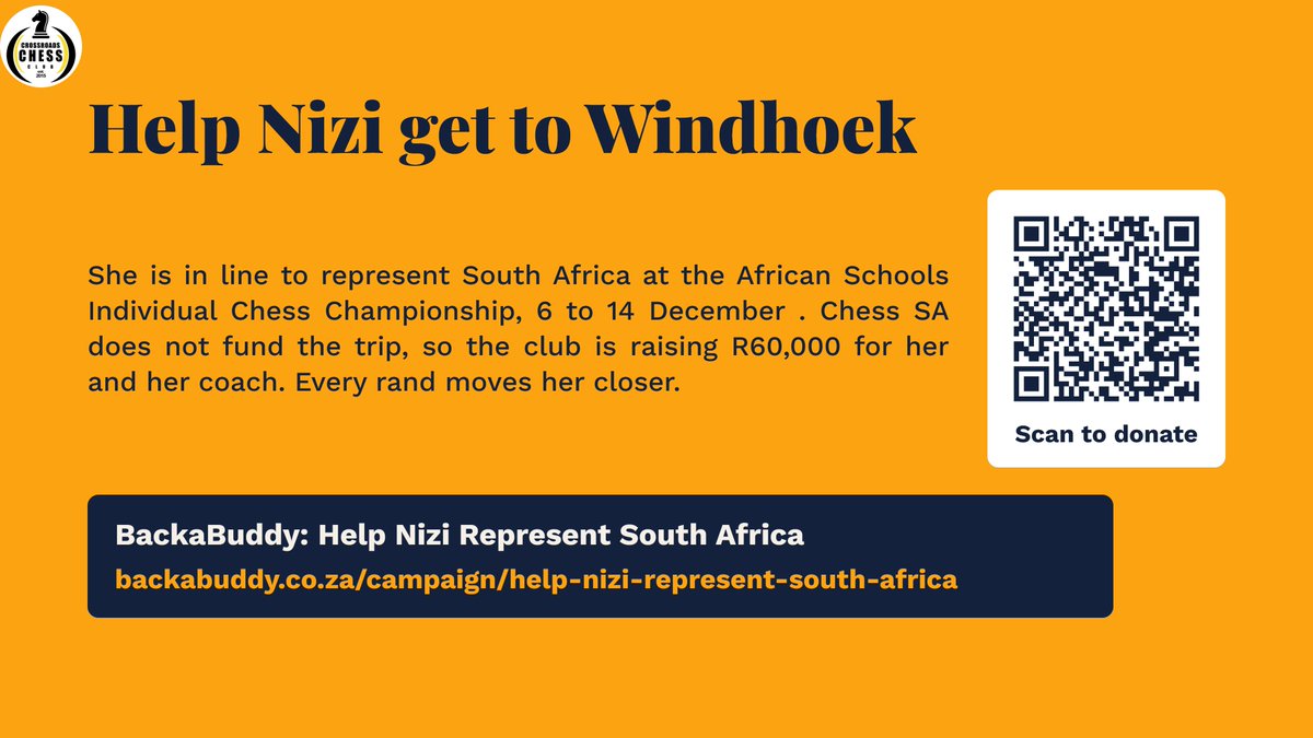 CrossroadsChess's tweet photo. This weekend, we invite you to become part of her journey:

❤️ DONATE — Give whatever you can. Every contribution matters.
📲 SHARE — Help her story reach more people.
♟️ TAG — Connect us with someone, a business or an organisation that may be able to help. https://t.co/e4NIZbpU7O