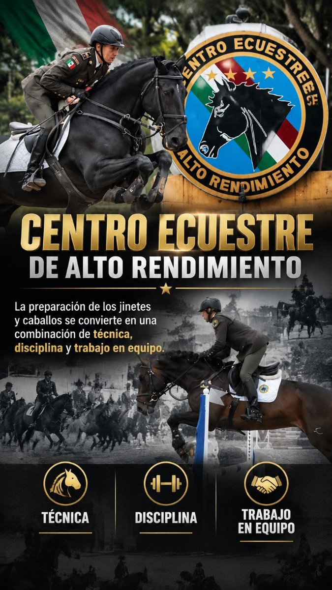 GnMexa's tweet photo. Cada entrenamiento tiene un propósito: superarse.
En la pista se ponen a prueba la técnica, la concentración y la confianza que unen a un jinete con su caballo. 🏆
#CentroEcuestreDeAltoRendimiento #HéroesTricolor #AltoRendimiento #México #Equitación https://t.co/wpF5oTjtyh