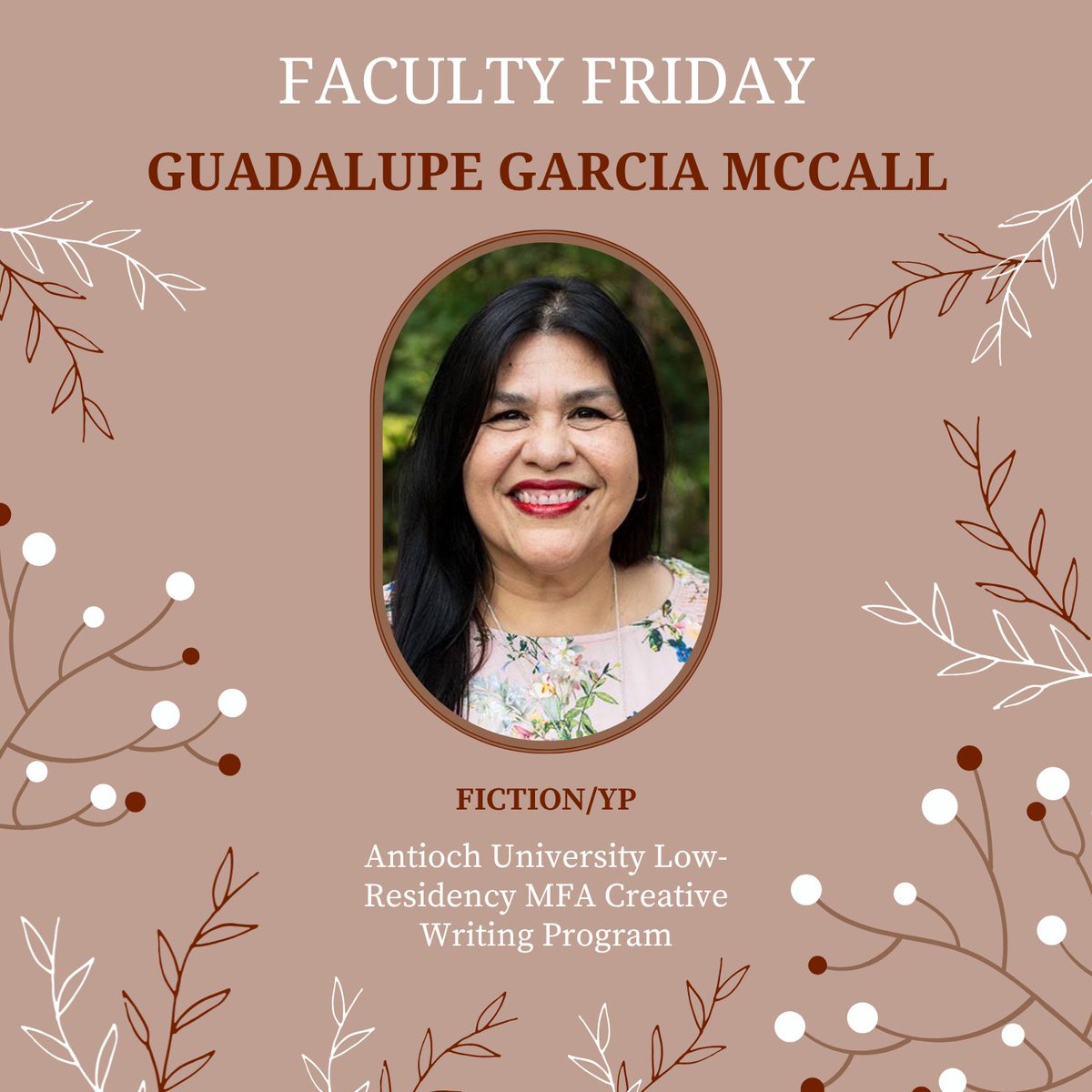 LunchTicket1's tweet photo. β¨ Faculty Friday Spotlight: Guadalupe GarcΓa McCall!
π Meet one of our Fiction / Young People faculty members for the upcoming December Residency!
π Learn more & apply at the link in our bio.
#FacultyFriday #AntiochMFA https://t.co/9suqkQgt3H