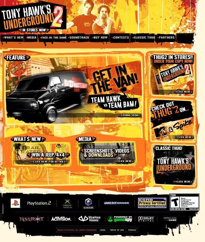 trbal_drgon's tweet photo. promotional websites for tony hawk’s underground and its sequel (2003, 2004) https://t.co/IV4ywWRL8o