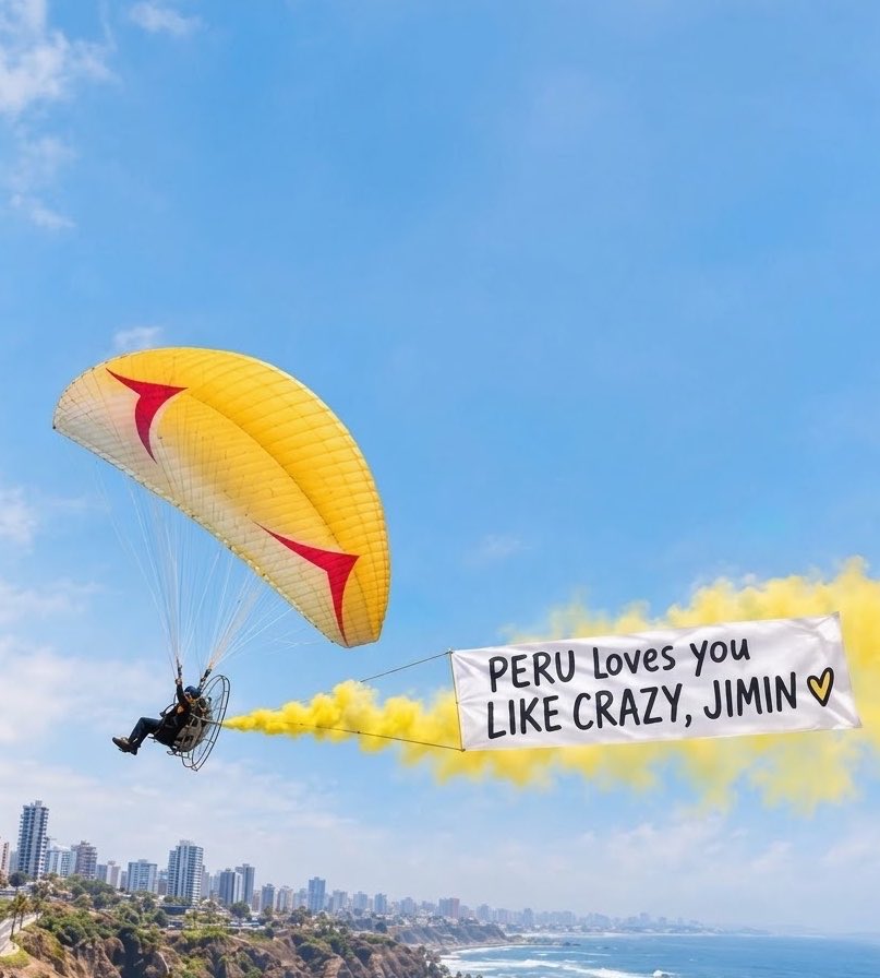 cocojm_0t7's tweet photo. The paragliding project is officially happening in Peru to celebrate Jimin in the sky! 🪂

🗣️ : “PERU LOVES YOU LIKE CRAZY, JIMIN ♡” 

📅 Oct 8 | ⏰ 4–6 PM
Cr : .@JIMIN_PERU_13 https://t.co/zT5BzlaU6P