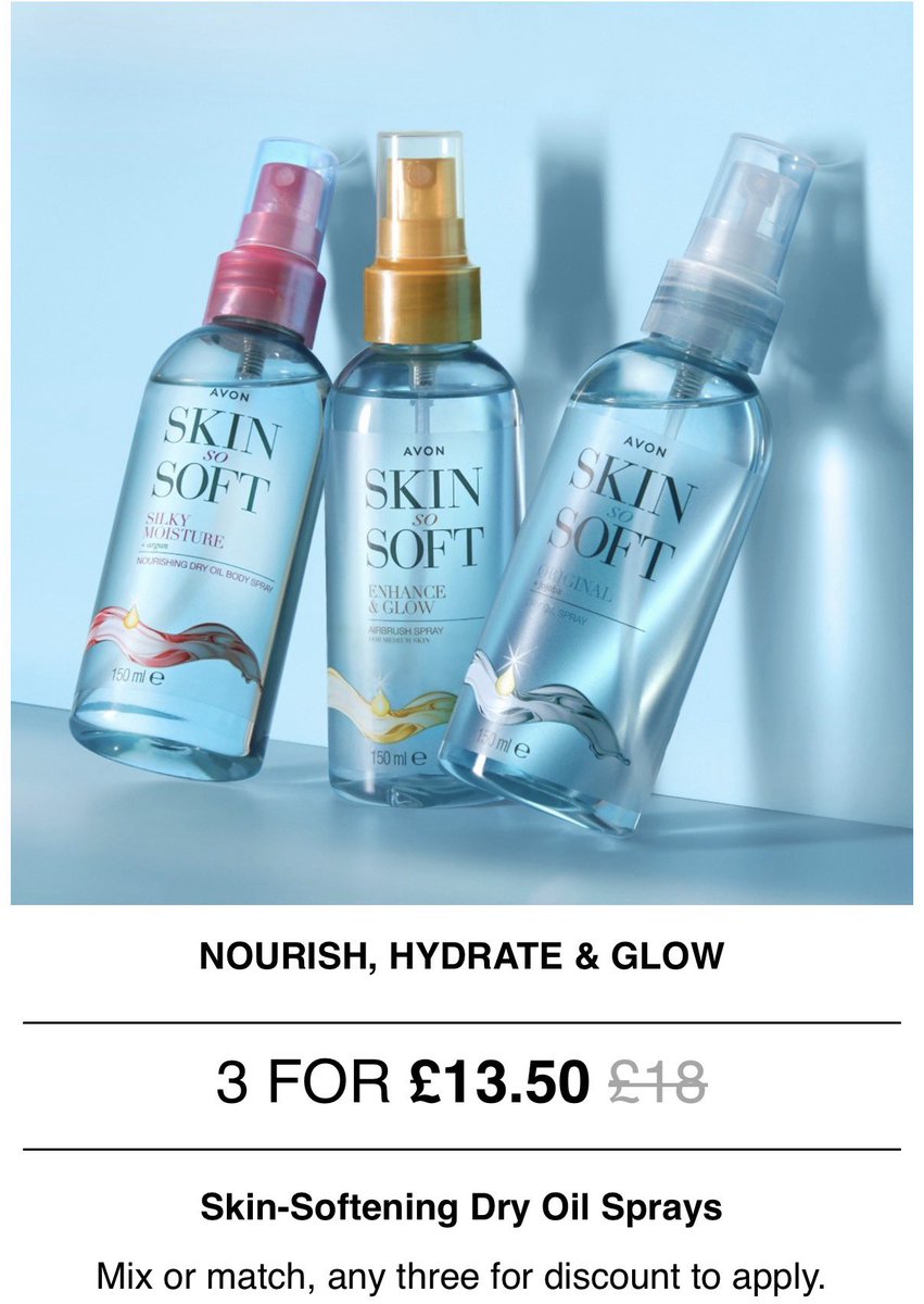 My_Makeup_Avon's tweet photo. ✨ SKIN SO SOFT MIX & MATCH! ✨
Time to stock up on your Skin So Soft favourites! 🛁💖
💗 Perfect for everyday pampering
💗 Great for stocking up
💗 Mix & match to suit you
🛍️
https://t.co/CE0FAciyY7
#Avon #SkinSoSoft #AvonSkinSoSoft #MixAndMatch #BodyCare #PamperTime #AvonUK https://t.co/Z6F6U1rl5e