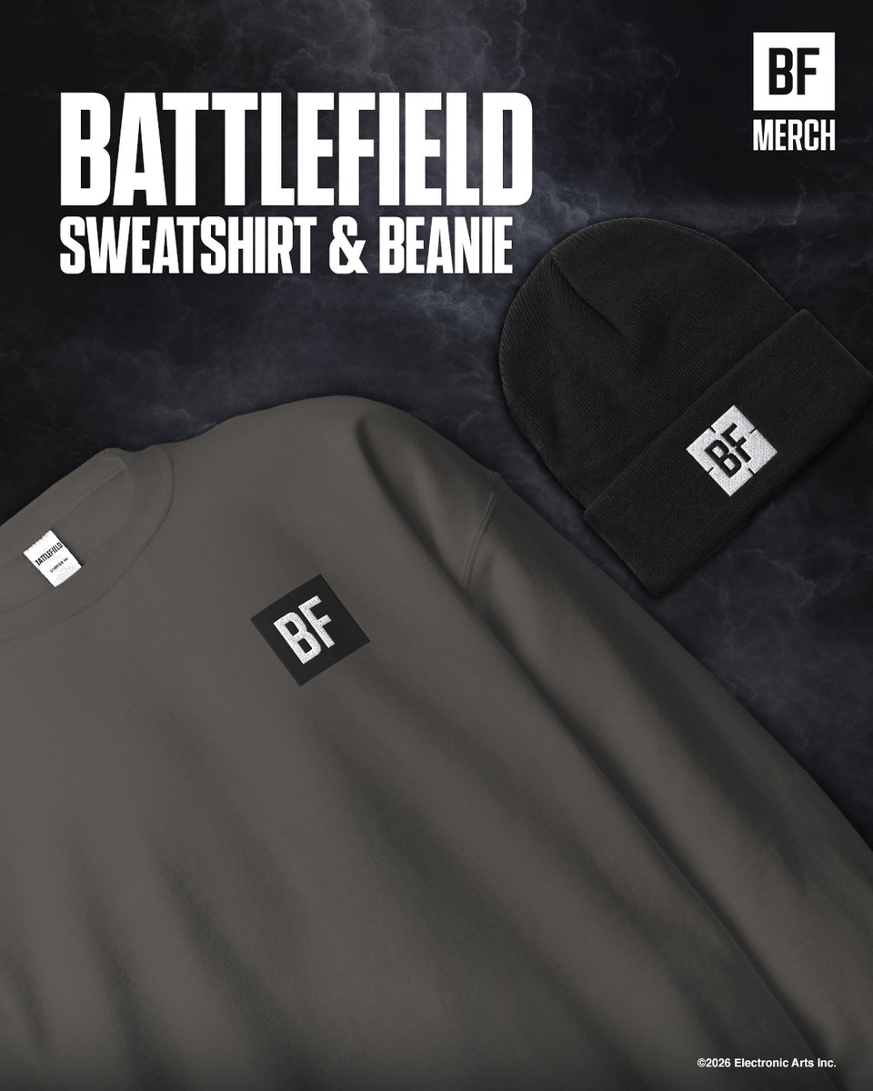 BF_Merch's tweet photo. The mission doesn't stop when the temperature drops🎖️

The new Battlefield Sweatshirt &amp; Beanie have arrived. Built for cold-weather operations and ready for deployment.

Suit up and report for duty: https://t.co/UJ5wGLEtQ1

#Battlefield #BattlefieldMerch https://t.co/ifseuKNohd