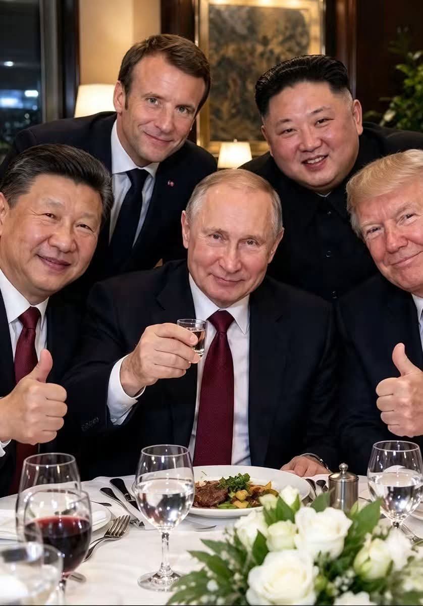 magavanguard47's tweet photo. What would happen if the world’s biggest power players actually sat down at the same table? 🌍

Who would have the most influence in the room?

A) Trump 🇺🇸
B) Putin 🇷🇺
C) Xi 🇨🇳
D) Macron 🇫🇷
E) Kim 🇰🇵 https://t.co/kOj0PoB72x