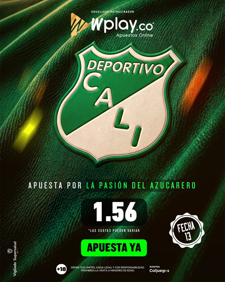 DeportivoCaliCP's tweet photo. ¡La fecha 13 ya está acá y te necesitamos alentando al Azucarero! Apuesta por nosotros en https://t.co/QIfOvlcayq, nuestro orgulloso patrocinador. https://t.co/Z7wMVwXgZe