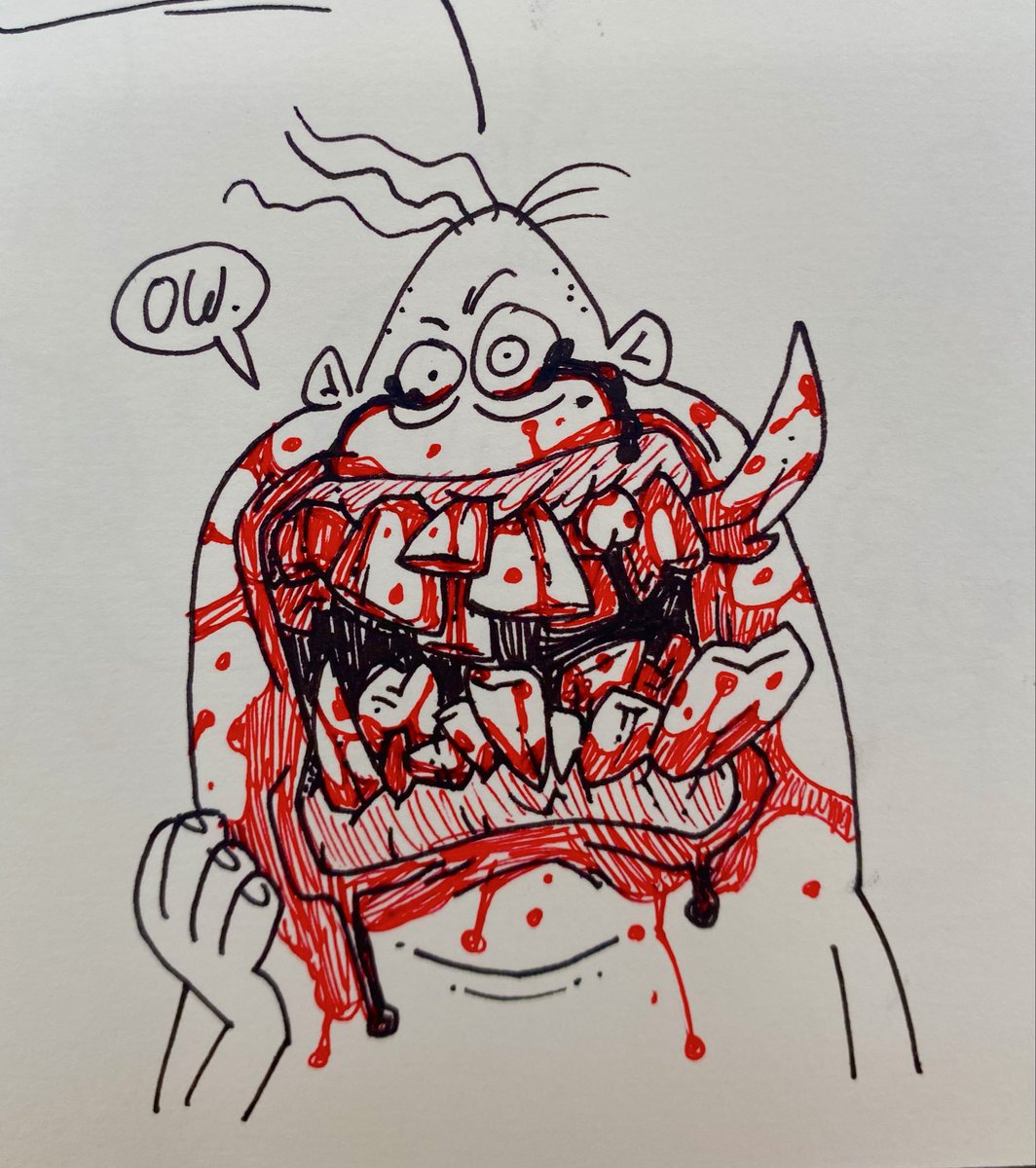cowdogman789's tweet photo. Headache 🧠 and Teeth 🦷 #goretober https://t.co/8IGxX7gfaL