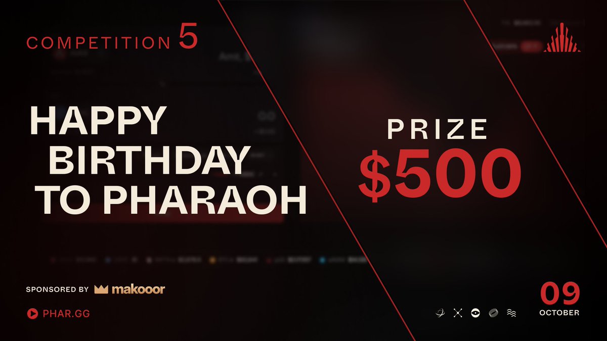 PharaohExchange's tweet photo. 🏅 Anniversary Competition 5: Happy Birthday to Pharaoh.

Create a video between 10 & 15 seconds. That’s it, that’s your brief - go crazy!

$500 prize for the winner.

Reply with your media to enter.

You must be following this account and @LHBCrypto to qualify.
Winners and shortlisted entrants at our discretion; void where prohibited for entry.