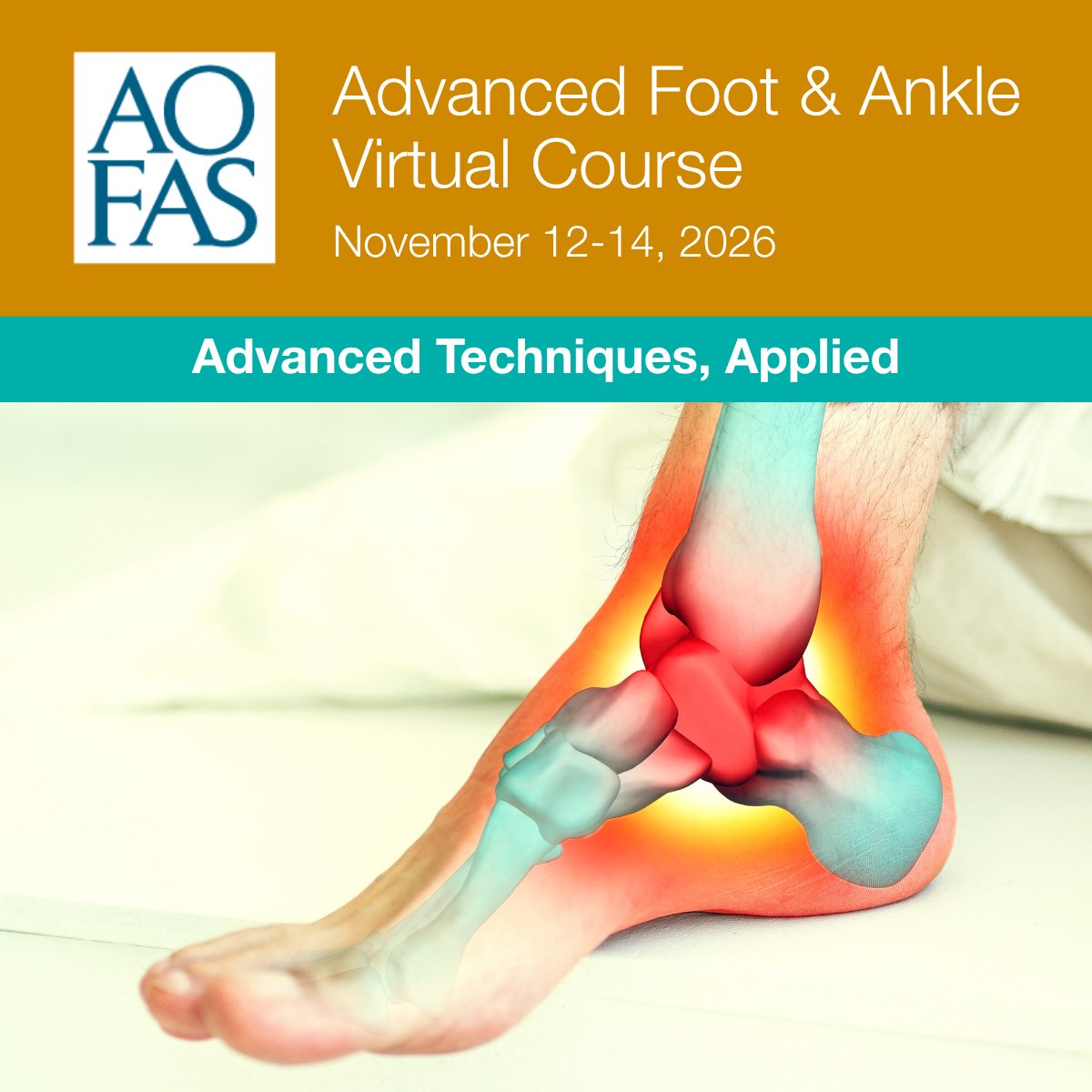 AOFAS's tweet photo. Registration now open for the Advanced Foot &amp; Ankle Virtual Course, November 12-14, 2026!

Learn more and register today at https://t.co/KJ5dLwqTnX https://t.co/54EmeUNxqm