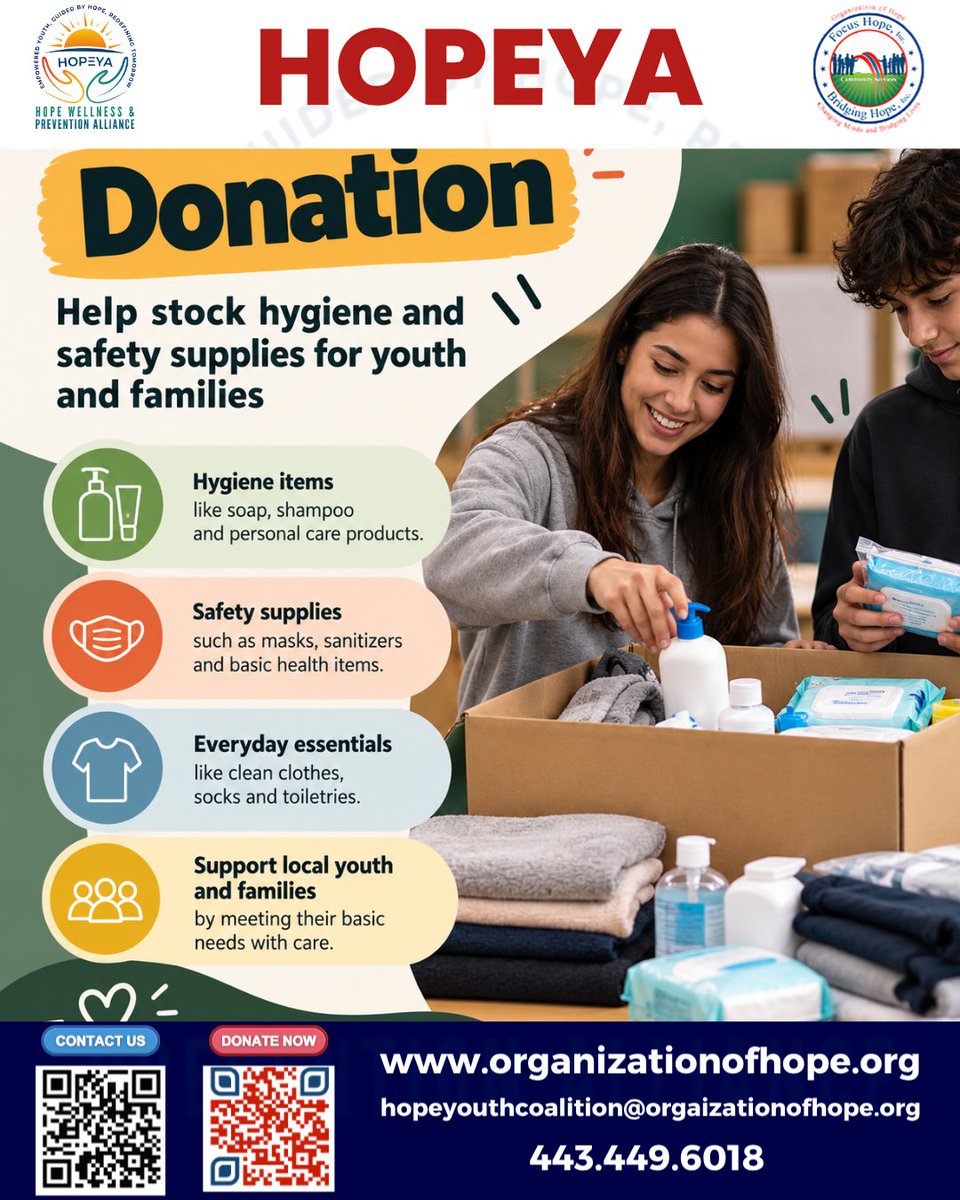 orgofhope's tweet photo. "Access to basic hygiene and safety supplies can make a meaningful difference in everyday health, comfort, and dignity. Your donation can help provide essential resources to youth and families who need them most.
#OrganizationOfHope #HygieneSupport #CommunityCare #HopeInAction" https://t.co/dSvpadIvvD
