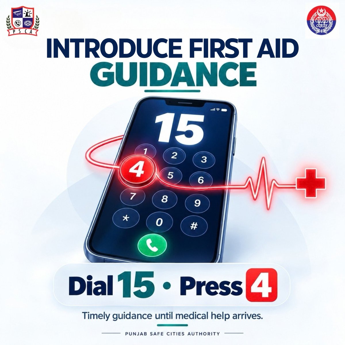 PSCAsafecities's tweet photo. First Aid Guidance is now available through Emergency Helpline 15 for timely support during medical emergencies.

Dial 15 and press 4 for guidance from trained staff. This service is not a replacement for Rescue 1122. 

#SafeCity #FirstAid https://t.co/vidiOnKrzE