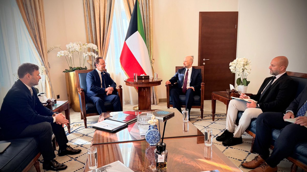 UKRinOSCE's tweet photo. 🇺🇦PermRep @VitrenkoYuri met with 🇰🇼Amb. Fawaz Abdullah Bourisli, newly elected Chair of the @iaeaorg Board of Governors.
Ukraine counts on the @Kuwait_vienna Chairmanship to keep the situation at the occupied #ZNPP and its return to Ukraine’s control among the IAEA’s priorities. https://t.co/JBmNs8p3Yb